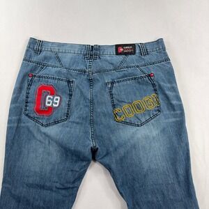 Y2K Coogi Jeans Australia Embroidered Logo Straight Leg Blue Denim Mens W44 L34